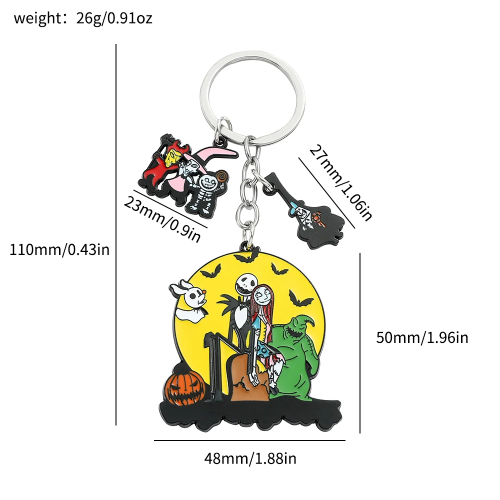 The Nightmare Before Christmas Keychain Sally Jack Skellington Halloween Keyrings Car Key Holder for Couple Jewelry Gifts