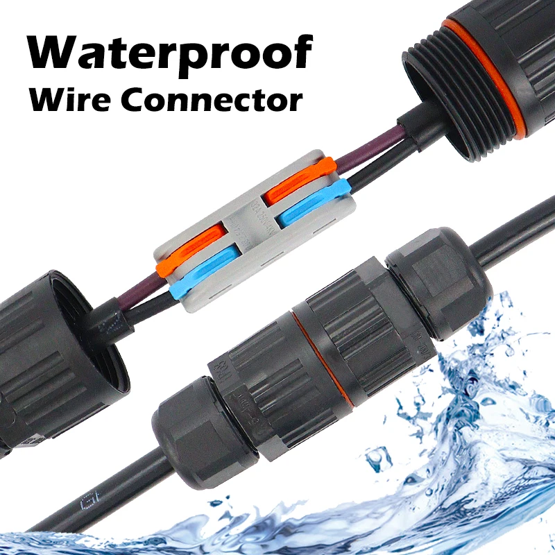 IP68 Waterproof 2/3 Pin Wire Connector, Solderless Quick Connect Terminal for LED Lamp & Outdoor Lighting Cable Connector