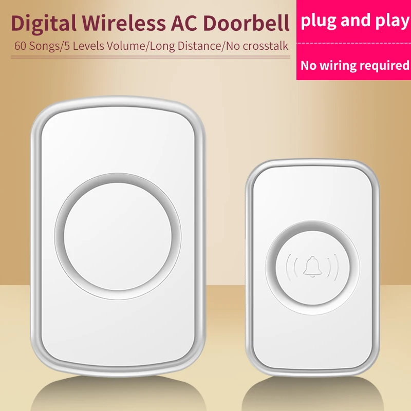 CACAZI Waterproof Wireless Doorbell for Home Button Powered By 12V23A (Not Included) 300M Long Range LED Flash Security Alarm