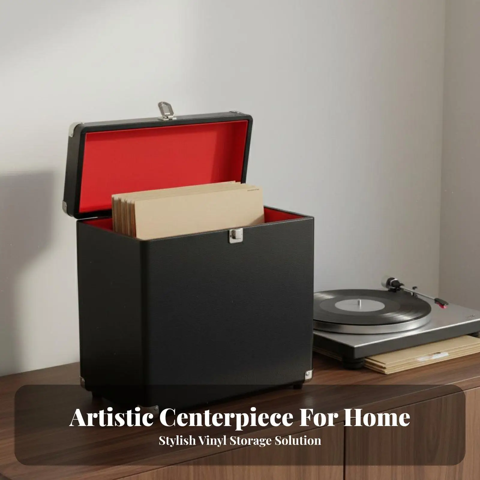 Premium Vinyl Record Carrying Case with Metal Latch and Thick Padding for Safe Album Transport Storage