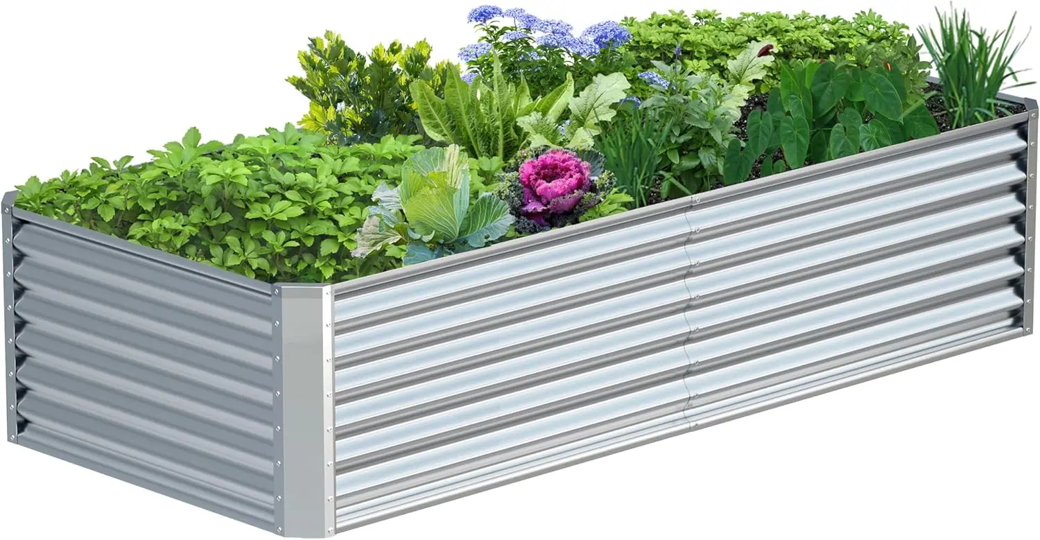 

8x2x2ft Galvanized Metal Raised Garden Bed for Plants, Vegetables