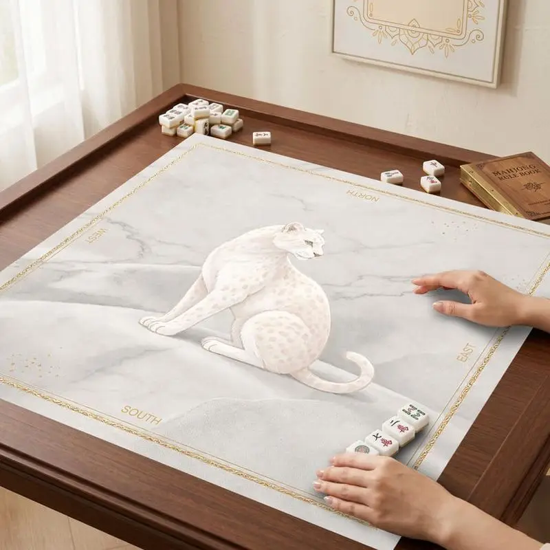 VIKAMA Marble White Snow Leopard Mahjong Mat Four Directions Zoned Luxury Ins American Charleston Mahjong Pad