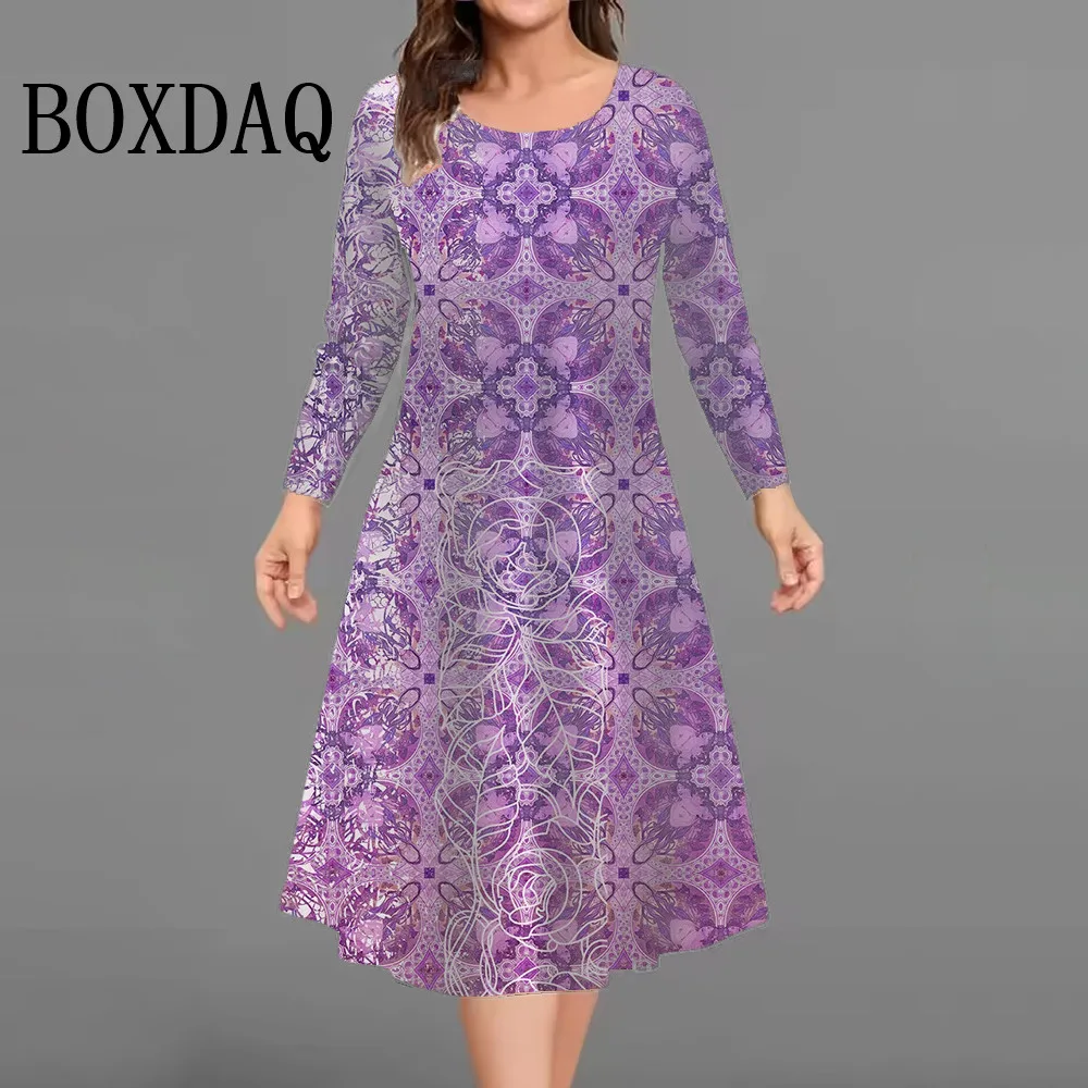 新作おしゃれエレガントワンピース レディース 秋冬 長袖 ゆったり カジュアル 花柄 3Dプリント ワンピース 大きいサイズ レディース服 9XL