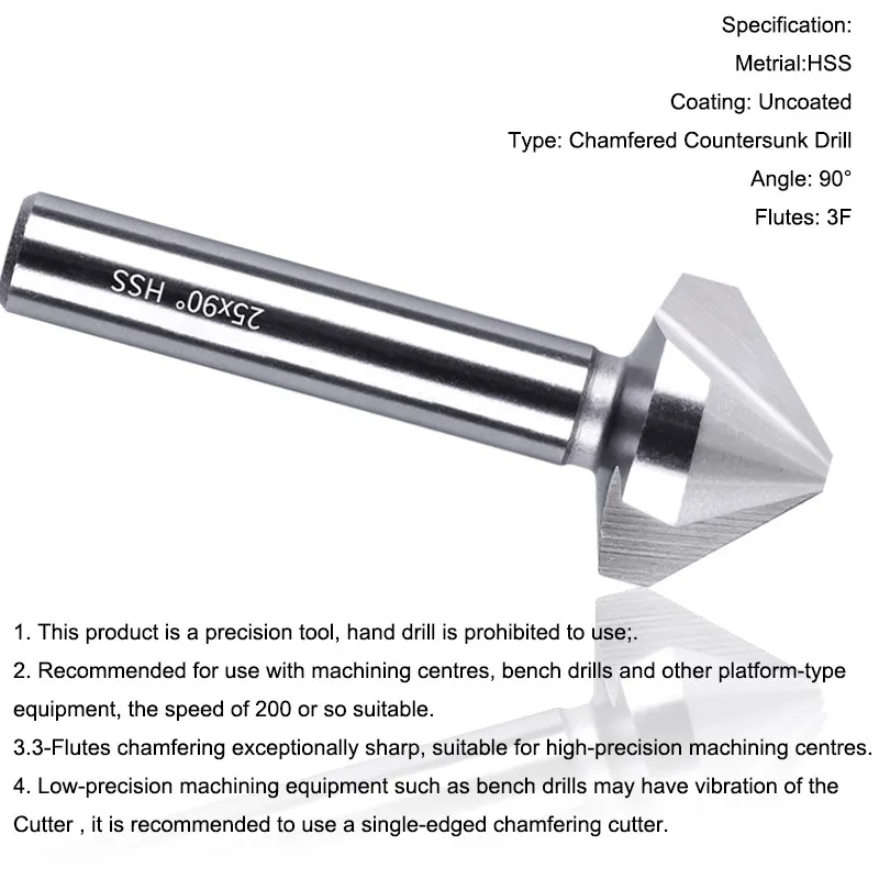 AZZKOR 4.0mm-6.5mm Deburring Trimming Countersunk Drill 6542 High-Speed Steel 90 3-Flutes Inner Hole Chamfering Cutter