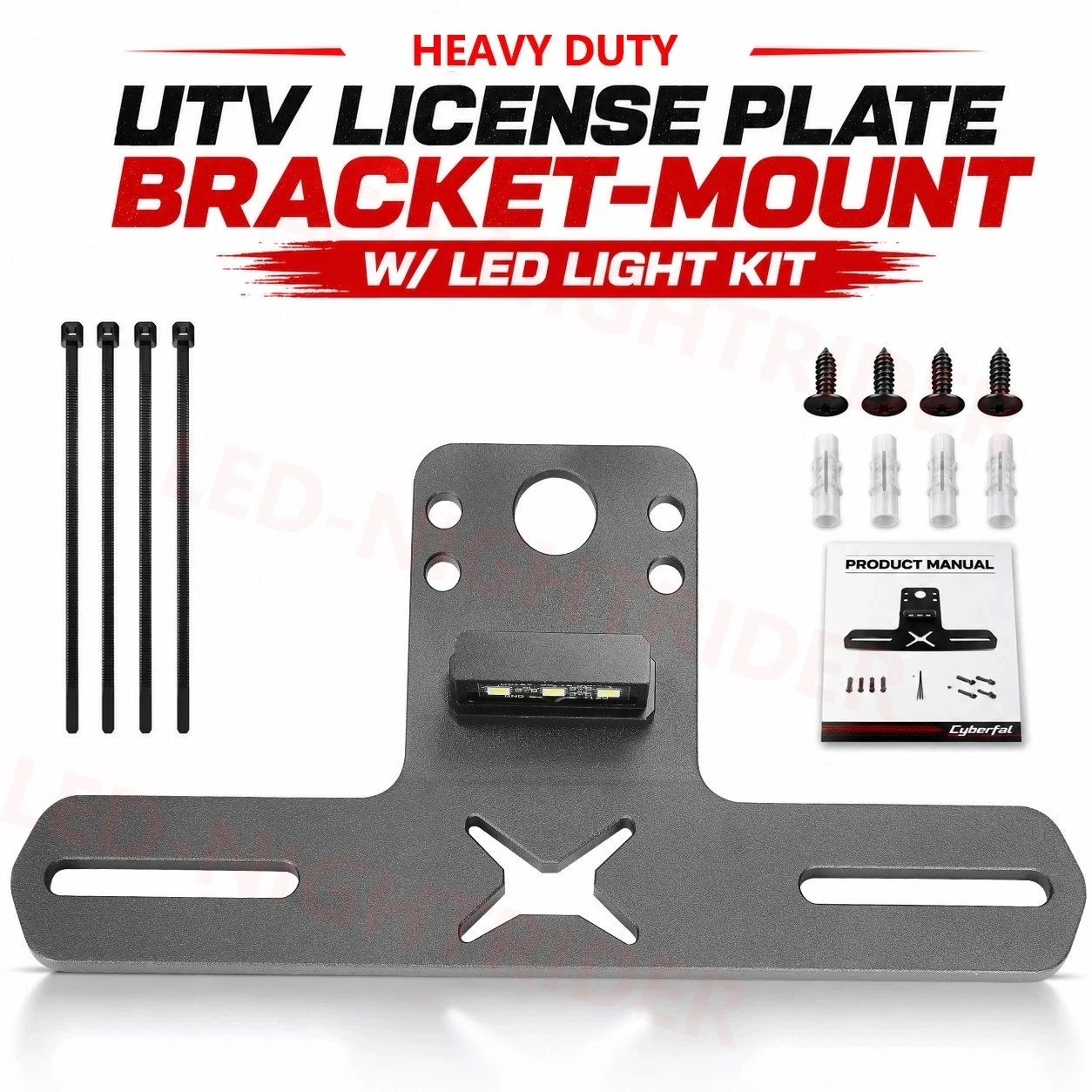 Aluminum Heavy Duty License Plate Holder + White LED Illumination Light For ATV UTV for Polaris Ranger, General, RZR For Honda