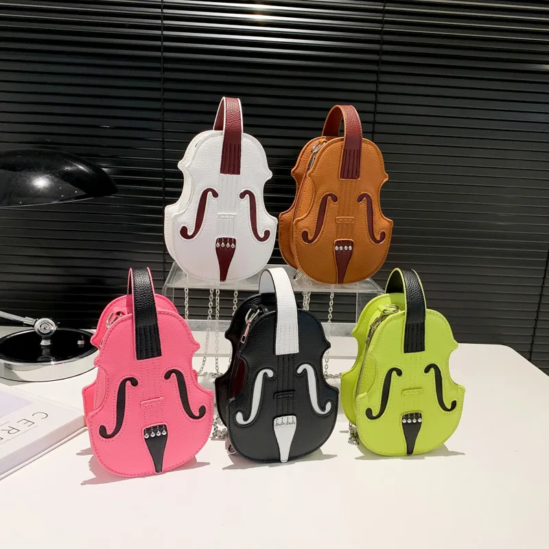 Fashion Creative Violin Female Crossbody Bag PU Leather Violin Shape Small Backpacks for Women Sewing Thread Shoulder Bag 2024