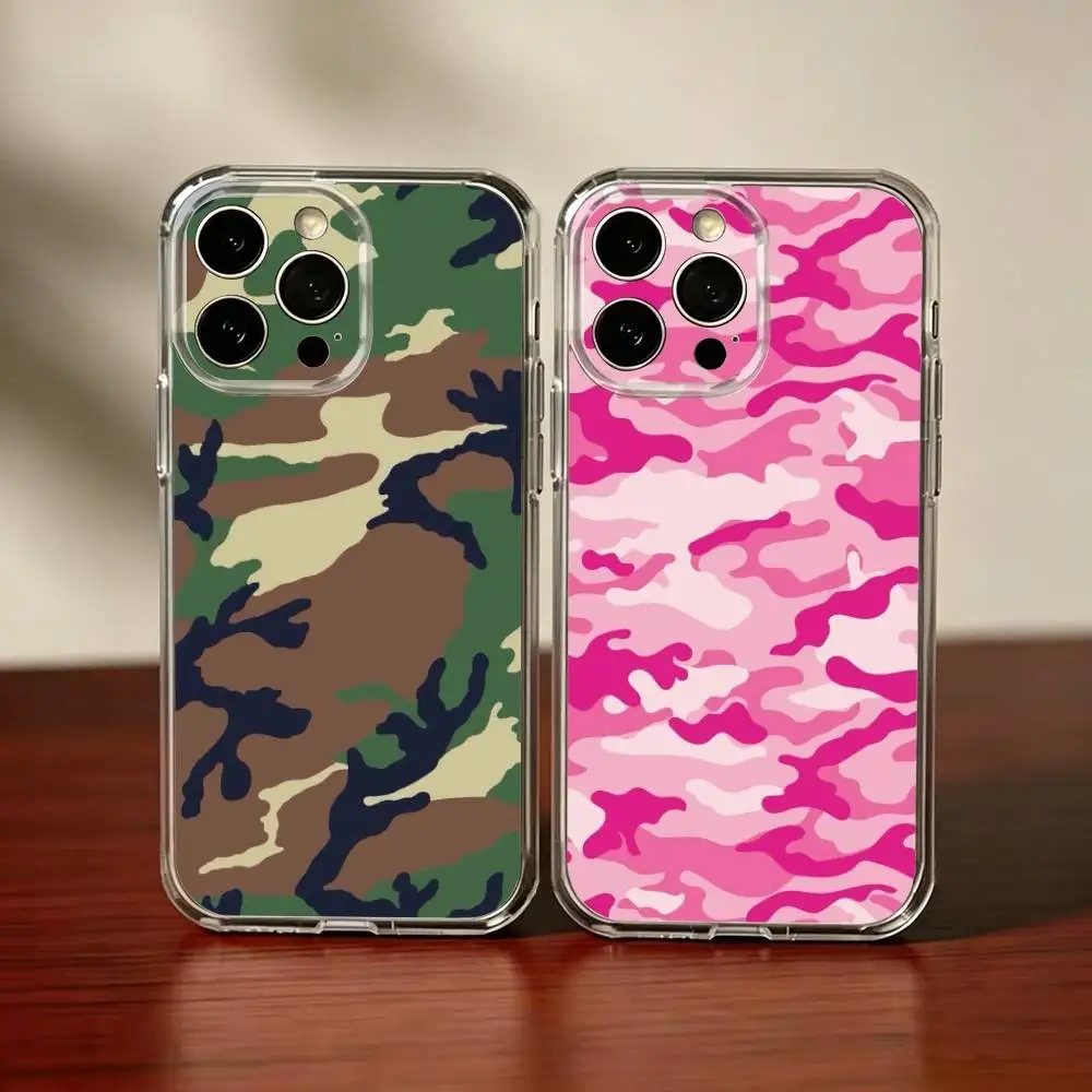 

Fashion C-Camouflage ART Phone Case Transparent Silicone Soft For iPhone 17 16 15 14 13 12 11 Mini Pro Max Plus