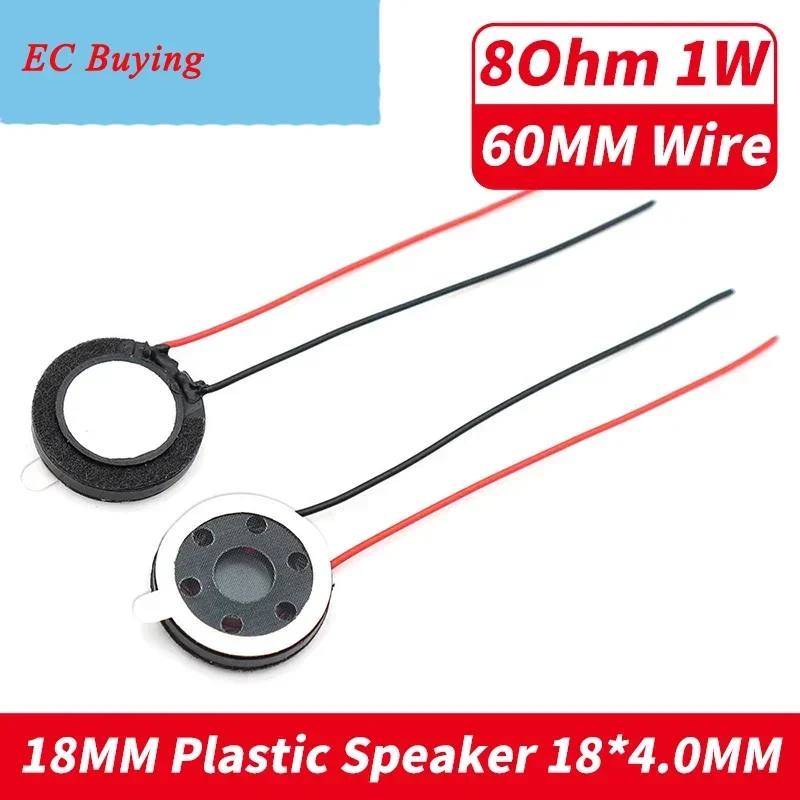 5PCS/Lot Diameter 18MM 8 Ohm 1 Watt Plastic Inner Tape Wire 60MM Speaker 8R 0.5 1W Micro Speaker With Double Sided Tape 8ohm 1W