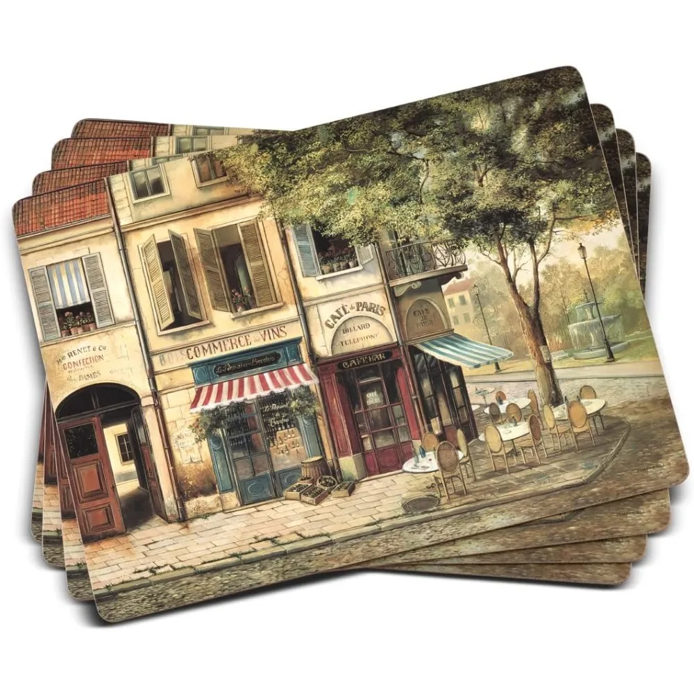 Pimpernel Parisian Scenes Collection Placemats,Set of 4,Heat Resistant Mats,Cork-Backed Board,Hard Placemat Set,Dining Table