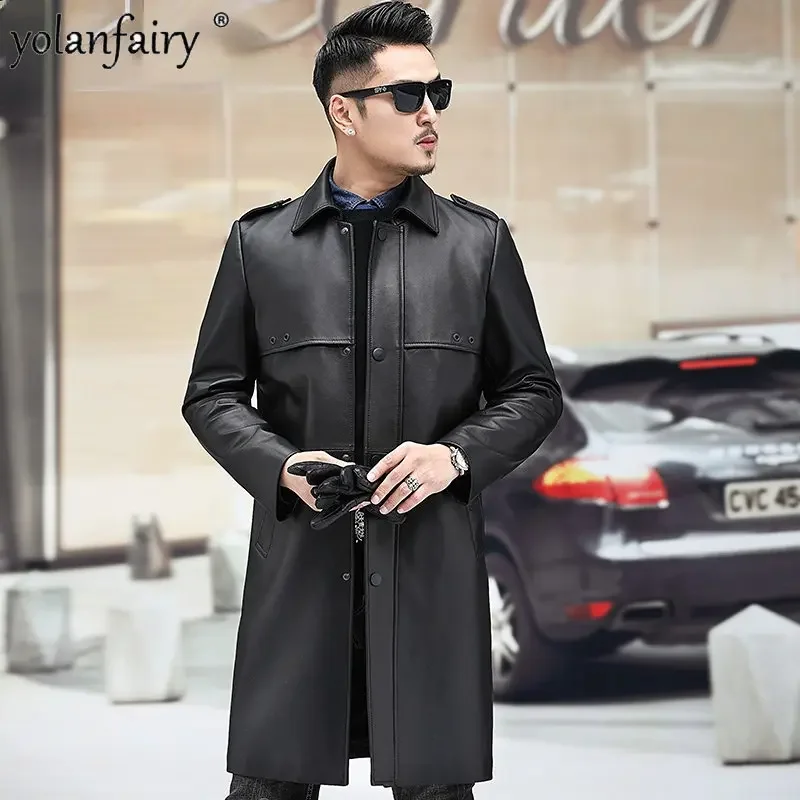 

Autumn New Genuine Leather Coat Men Clothes Real Sheepskin Trenchcoat Korean Style Windbreaker Men's Midium Leather Jackets FCY