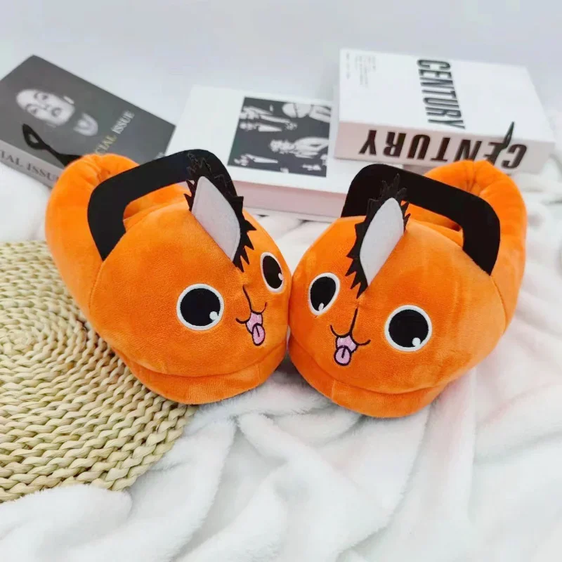 Anime Chainsaw Man Pochita Plush Slipper Pochita Women Chainsawman Shoes Adult Orange Dog Stuffed Soft Slipper for Xmas Gift