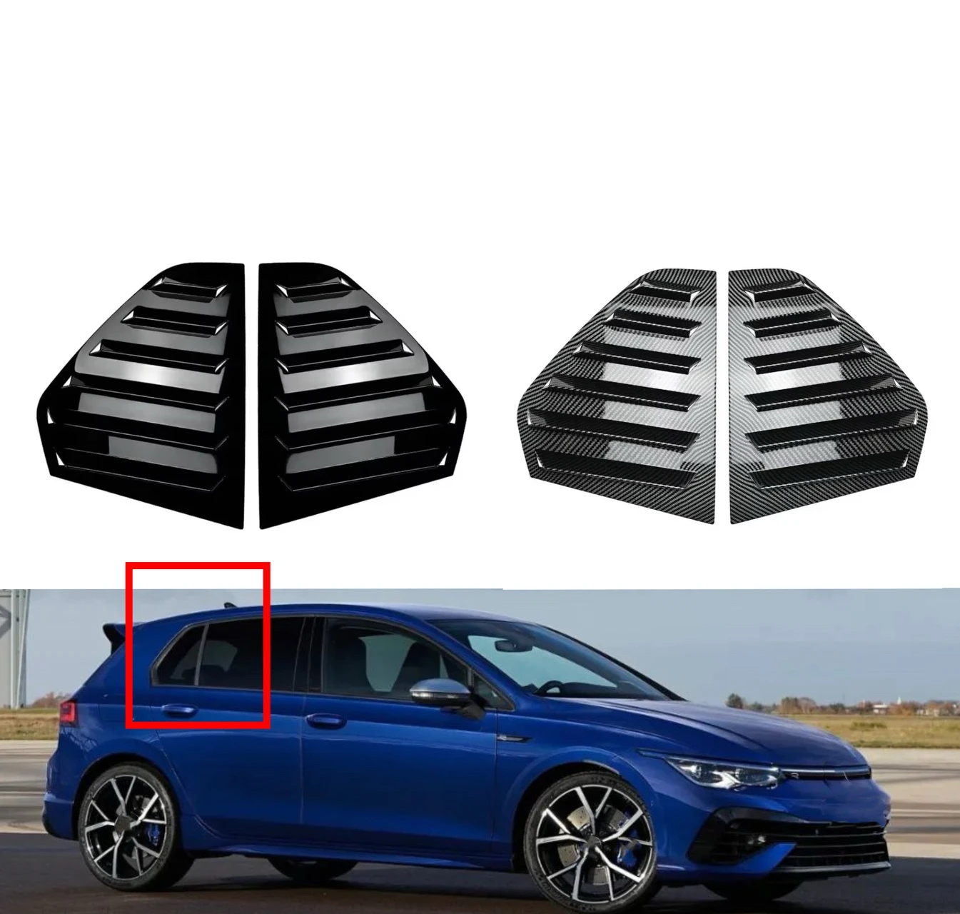 

Fit for VW Golf Mk8 2020 2021 2022 2023 car rear Louver window side shutter cover trim sticker vent scoop ABS carbon fiber Black