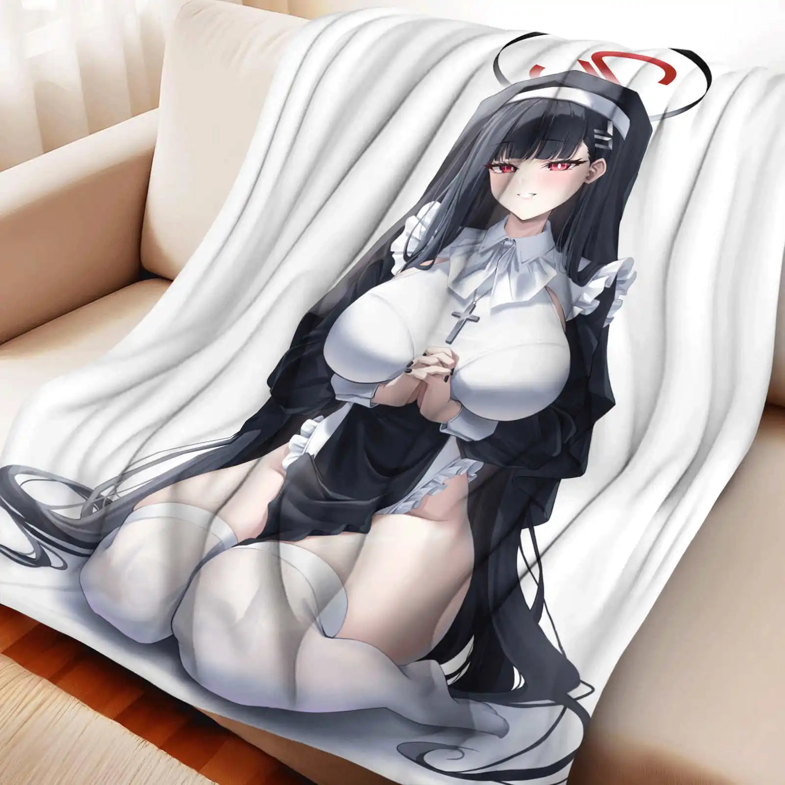 blue archive Rion Tsukizuki Flannel Blanket Lightweight Cozy Throw Blanket for Couch Sofa Bedroom Camping Kids Gift