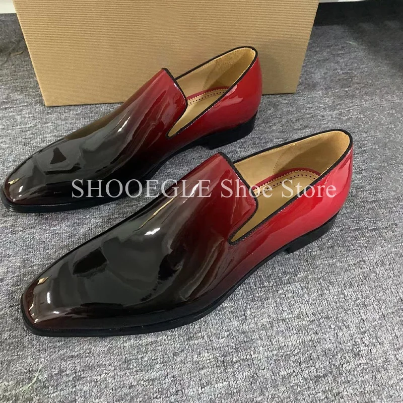 Mixed Color Patent Leather Men's Dress Shoes Slip on Wedding Casual Shoe Male Footwear Small Square Toe Loafers for Men 2025