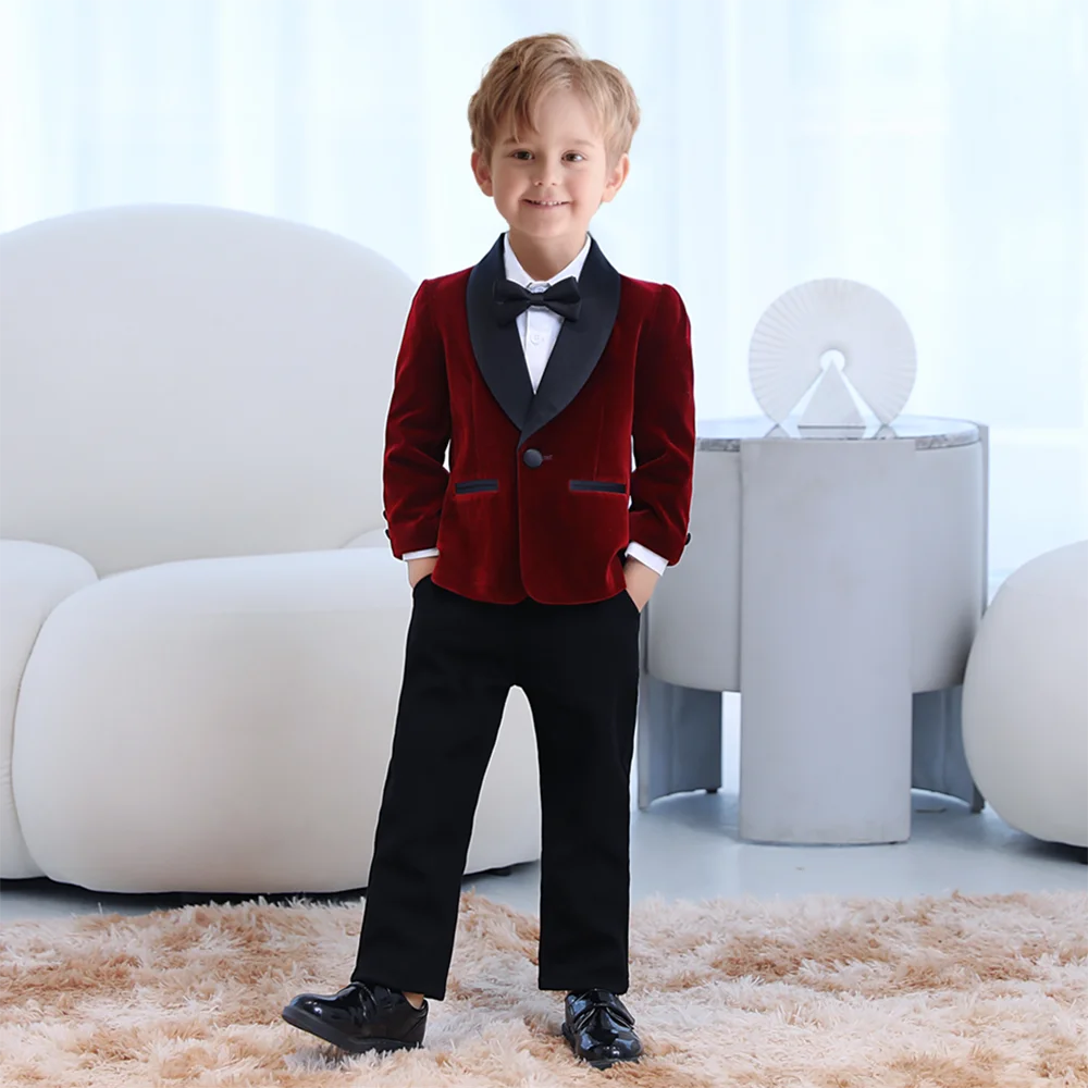 

Kids Suits Fashion Shawl Lapel Single Button Boys Wear 2 Piece Dinner Party Formal Slim Children's Cloting (Blazer+Pants)