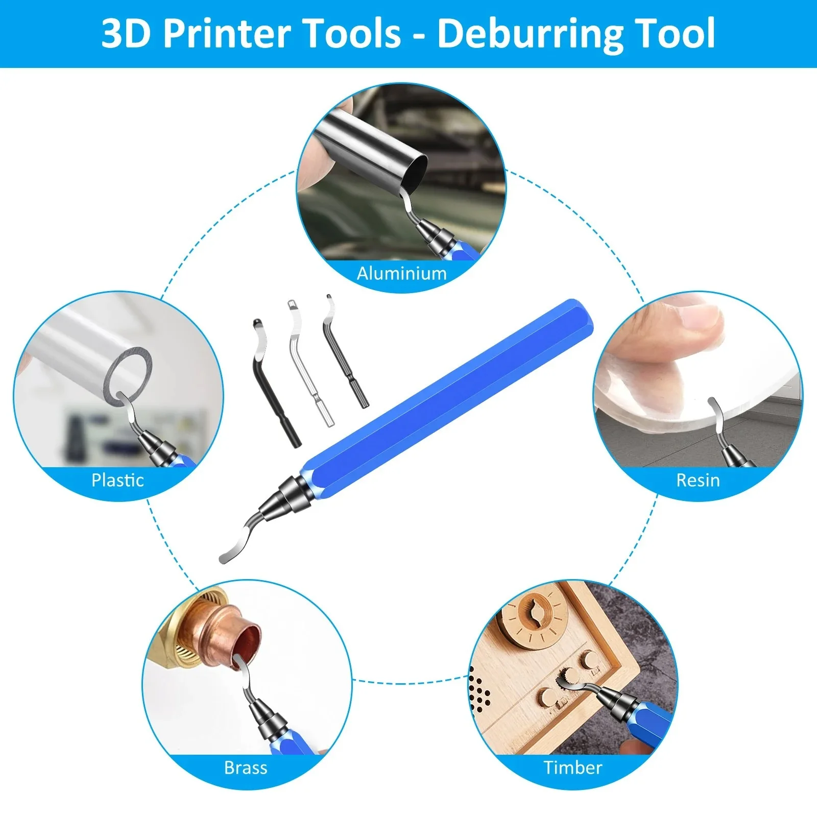 3D Print Deburring Tool Set with 11PCS HSS Blade Removing Burr 5PCS Needle File 1PC Micro Wire Cutter for 3D Print Metal Plastic