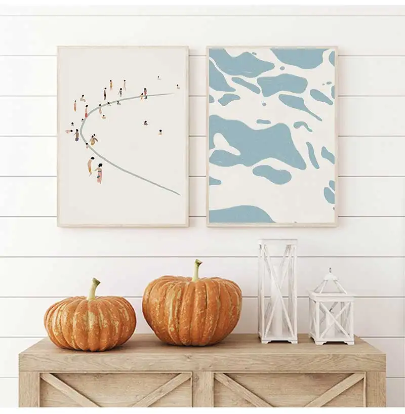 Minimalist Beach Ocean Floral Wall Art, Sailboat Canvas Painting, Pool Posters & Prints, Pictures for Living Room Decor