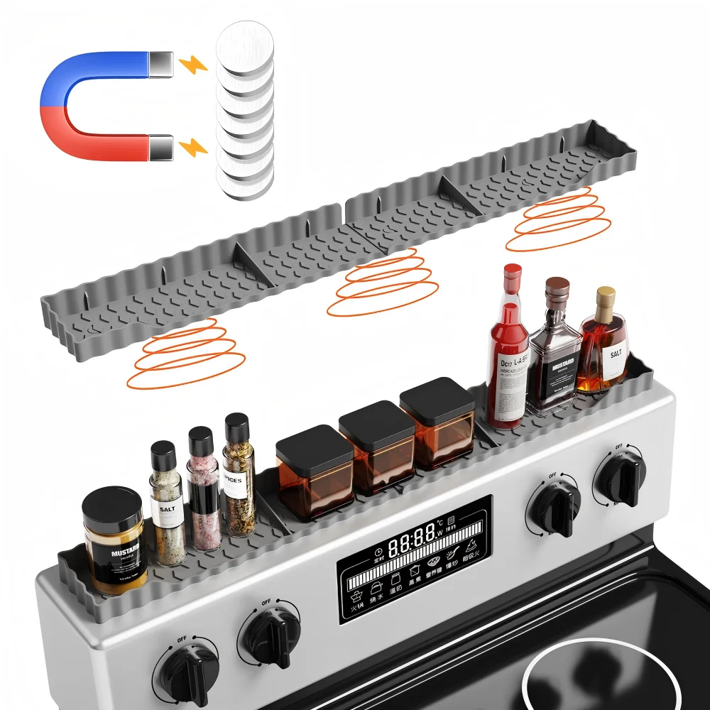 76cm Foldable Magnetic Silicone Stove Shelf Non-Slip Spice Storage Mat No Drill Kitchen Oven Top Condiment Holder Organizer