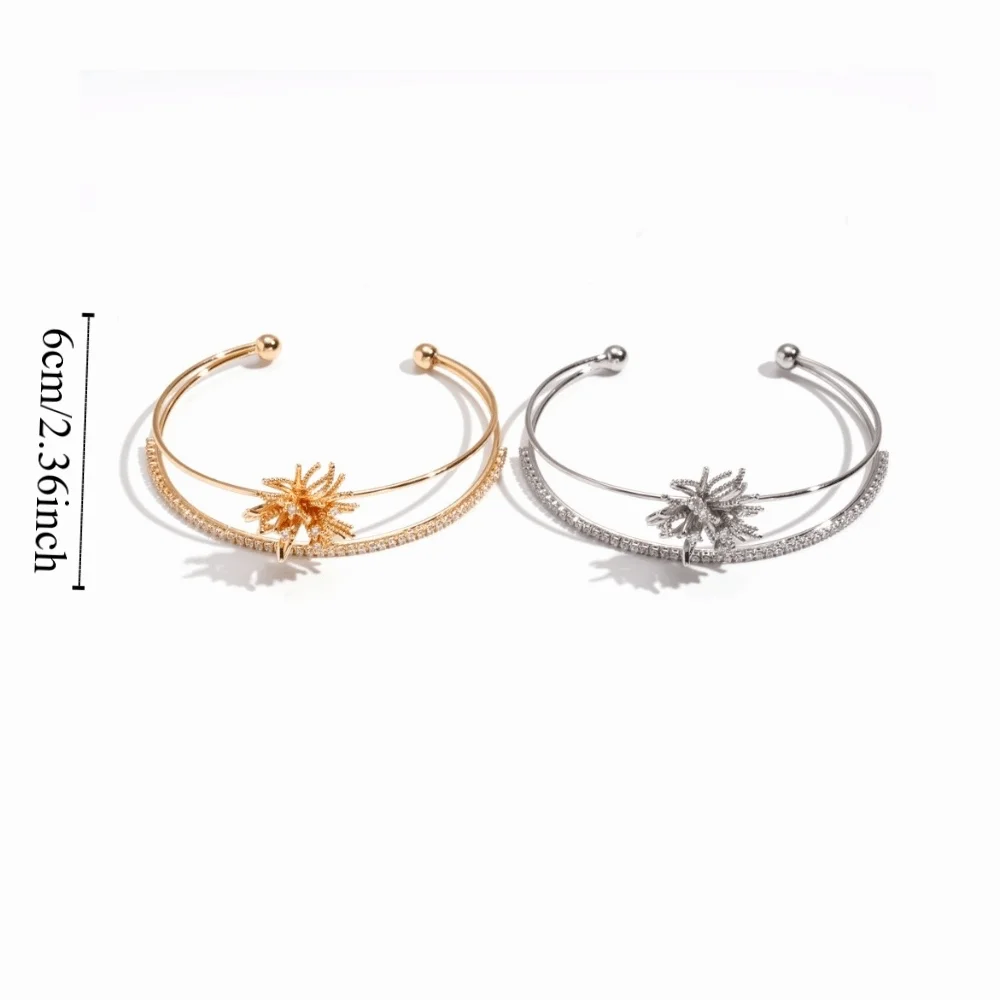 الزركون زهرة واسعة مفتوحة الإسورة الذراع الكفة أوروبا النمط الأمريكي زهرة الكفة أساور مجوهرات اكسسوارات الذهب والفضة