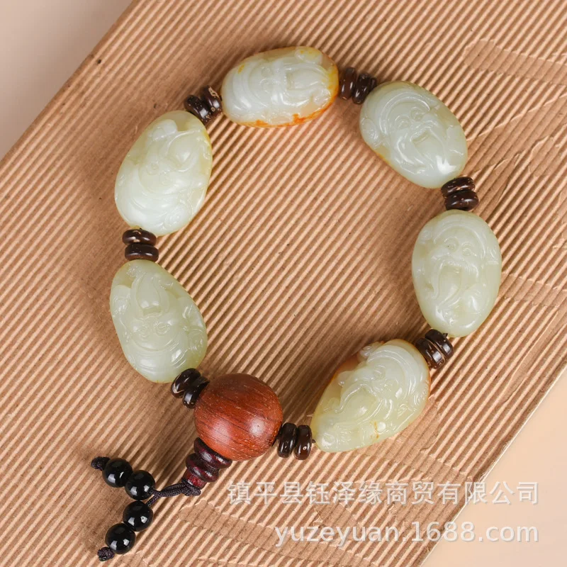 hetian-jade-rough-stone-hand-carved-god-of-wealth-with-leather-color-men's-big-bracelet-wholesale