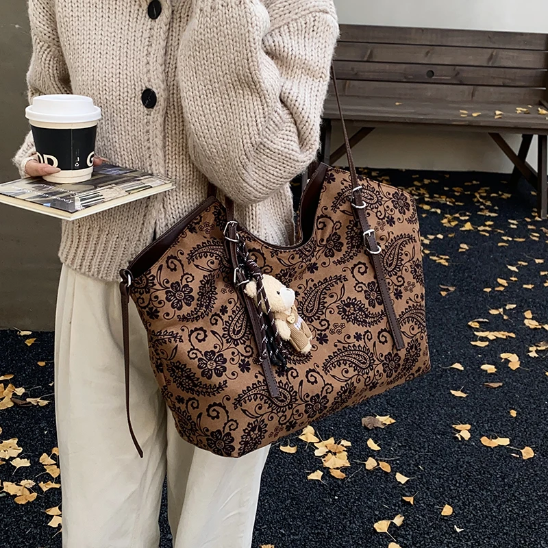 

Cashew Flower Ethnic Style Large-Capacity Bag Daily Commute Tote Bag 2025 New Autumn and Winter Work Tote Bag 8820YS