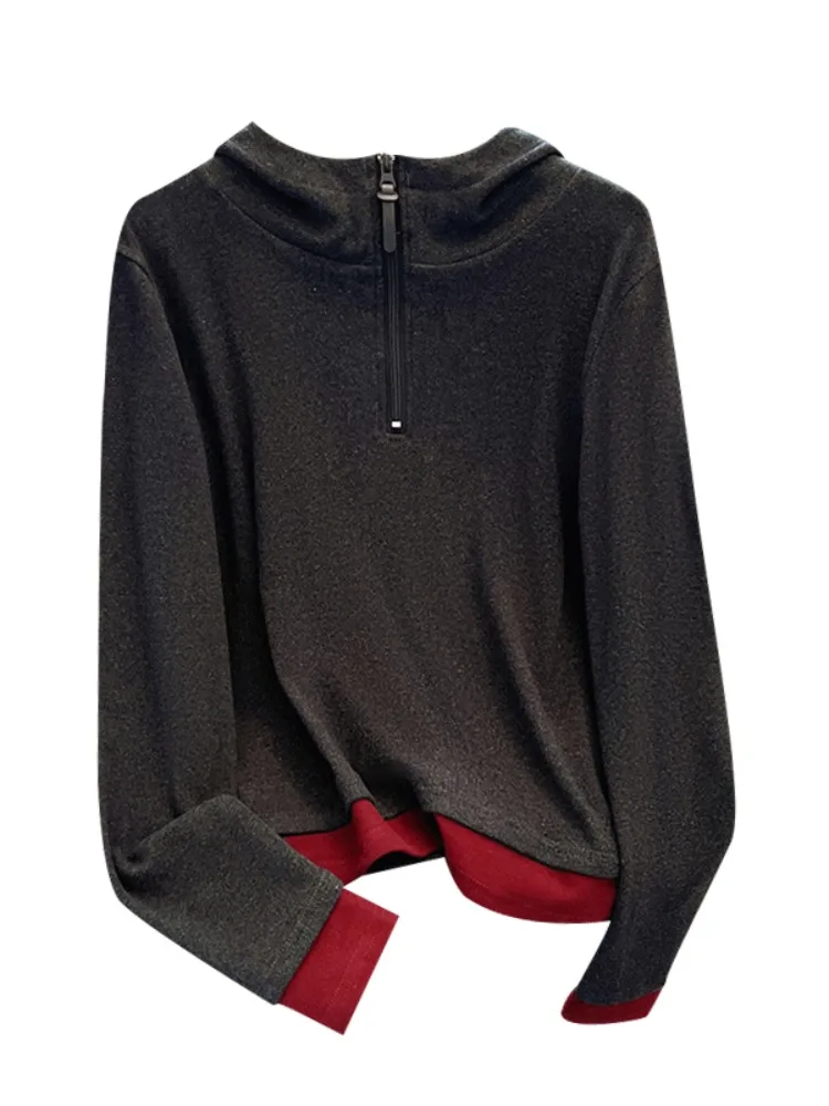 Faionable moletom feminino forrado com capuz outono inverno com zíper design coreano sle slim fit comprimento ort