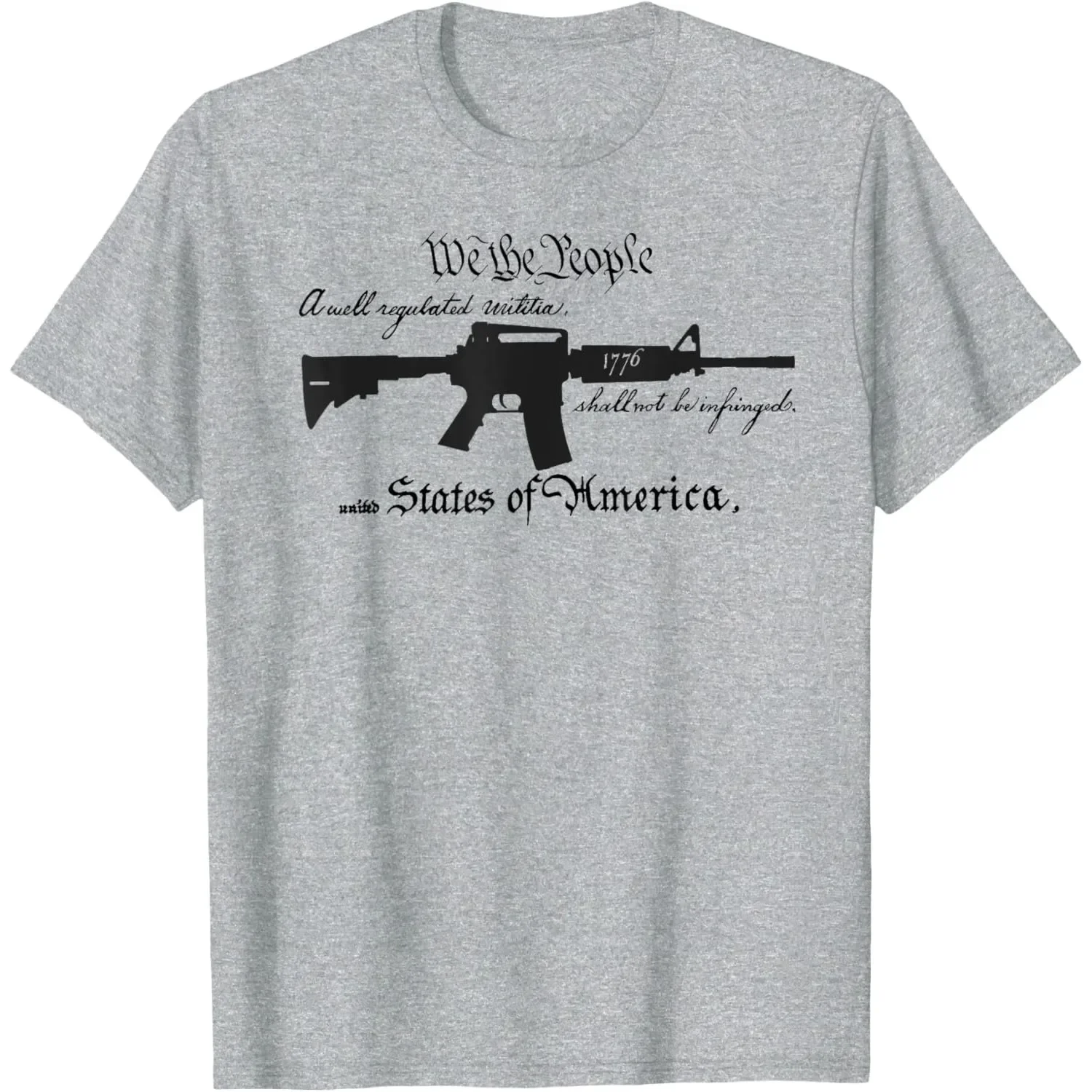 Militia Rifle Graphic Tee 1776 Second Amendment PrintCrewneck T-Shirt for