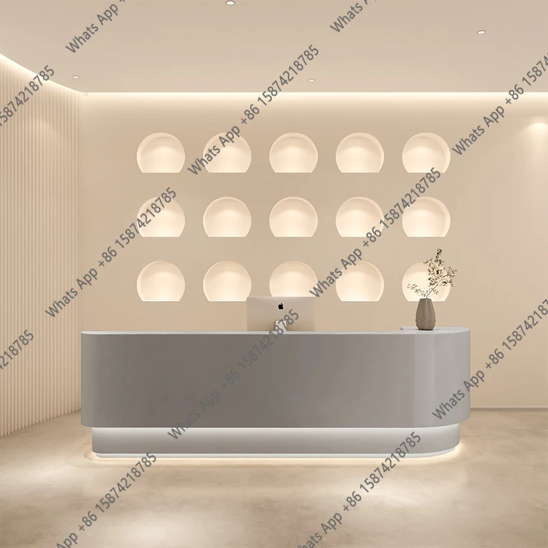 

C Clothing Store Reception Desks Logo Led Beige Cashier Front Reception Desks Restaurant Design Rezeption Theke Furniture Office