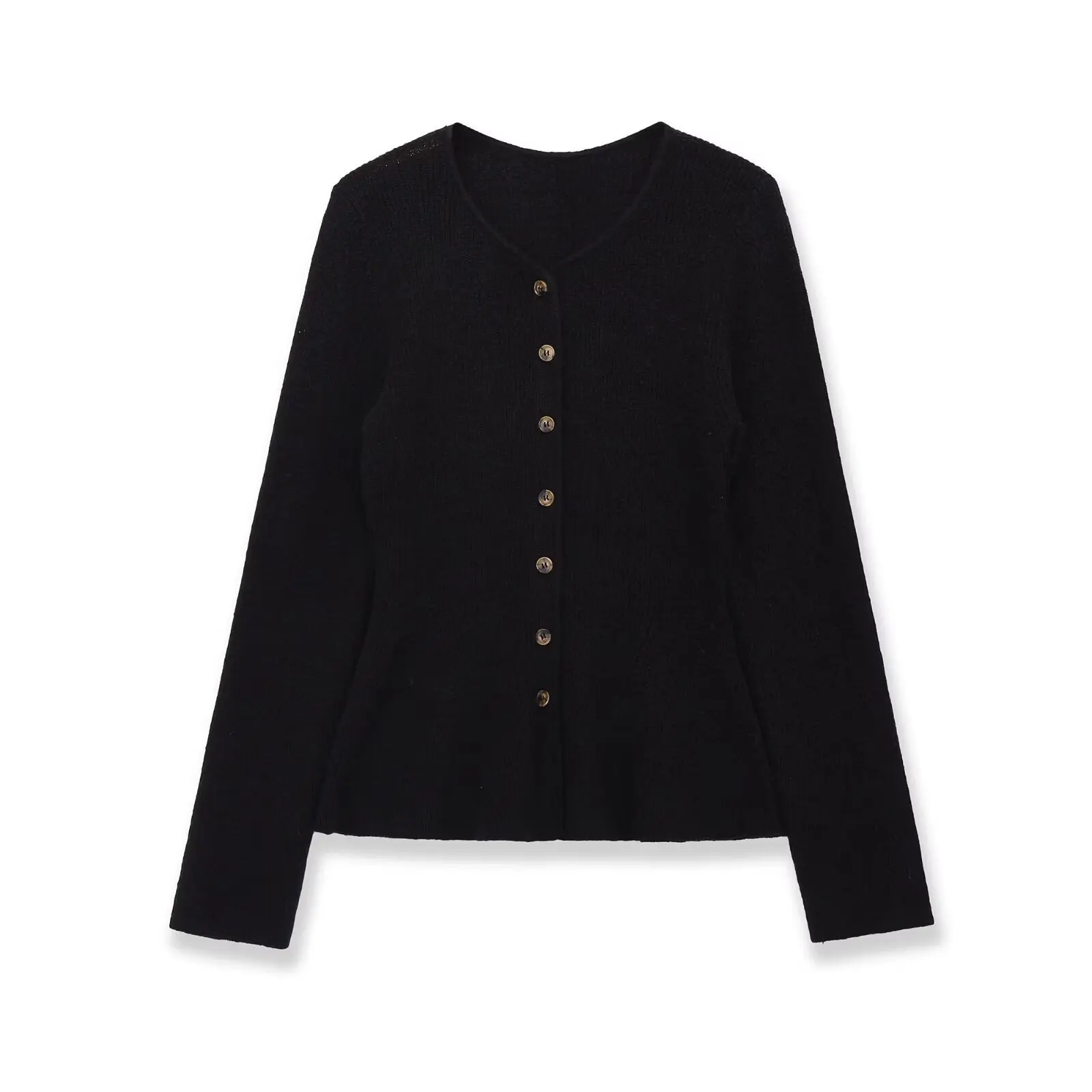 

Simple Black Single Breasted Knit Cardigan Women Elegant Temperament Long Sleeve Round Neck Sweater 2026 Spring Fashion Slim Top