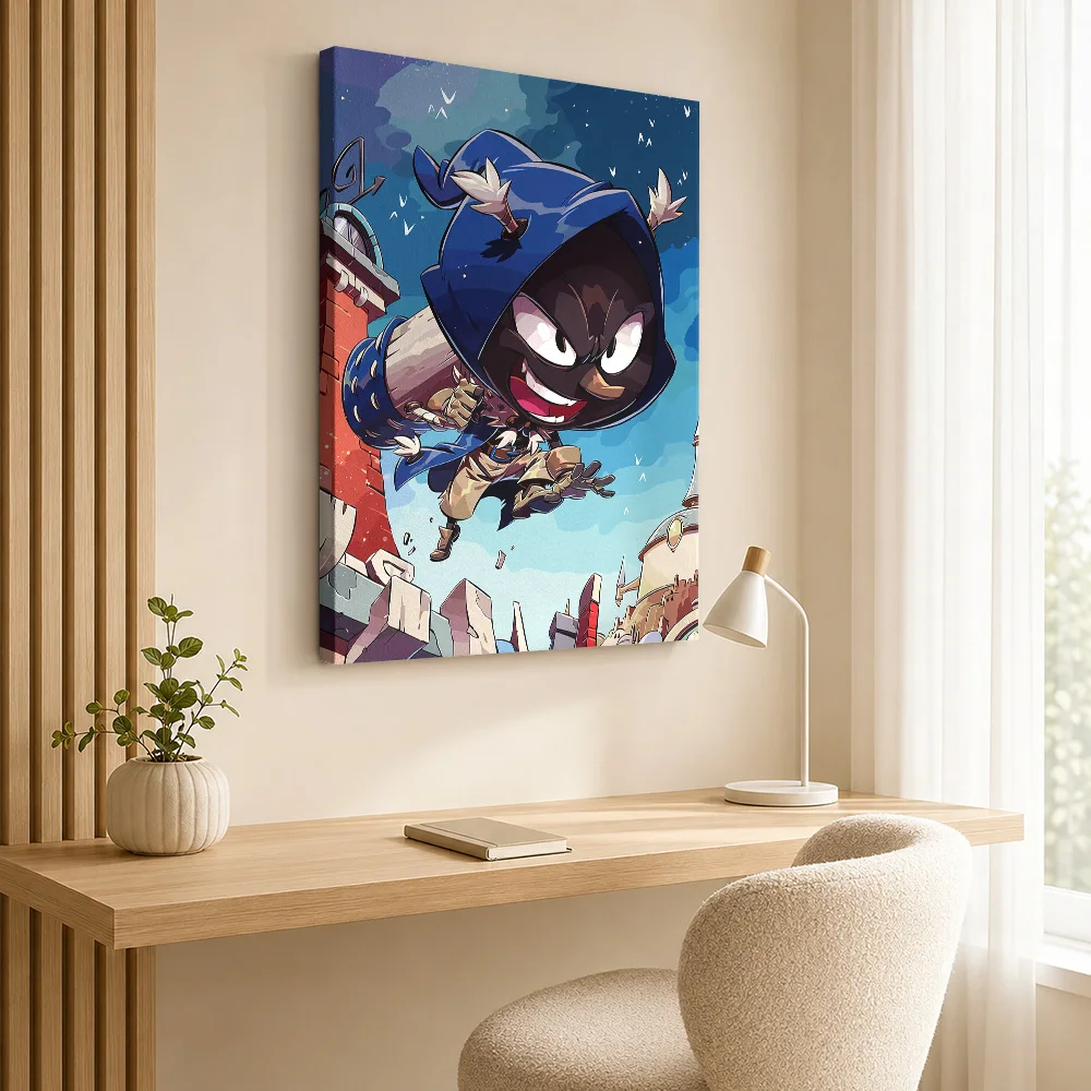 Chibi Wizard Character in Flight Canvas Poster Personalized Photo Modern Pop Culture Wall Paintings Decoration for Living Room