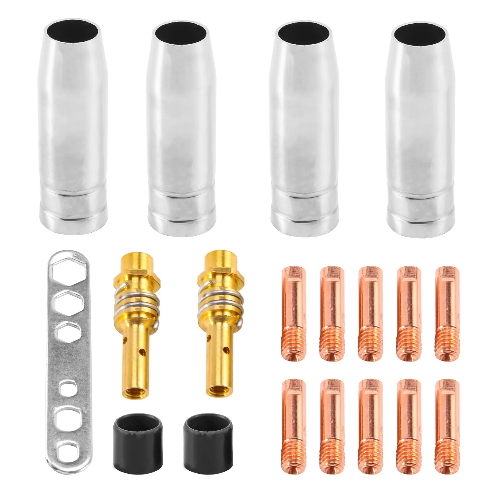 19Pcs Welding Torch Nozzle Part Kit Conical Nozzle Sleeve Rod Tool Set for Binzel 15Ak Welder Accessories