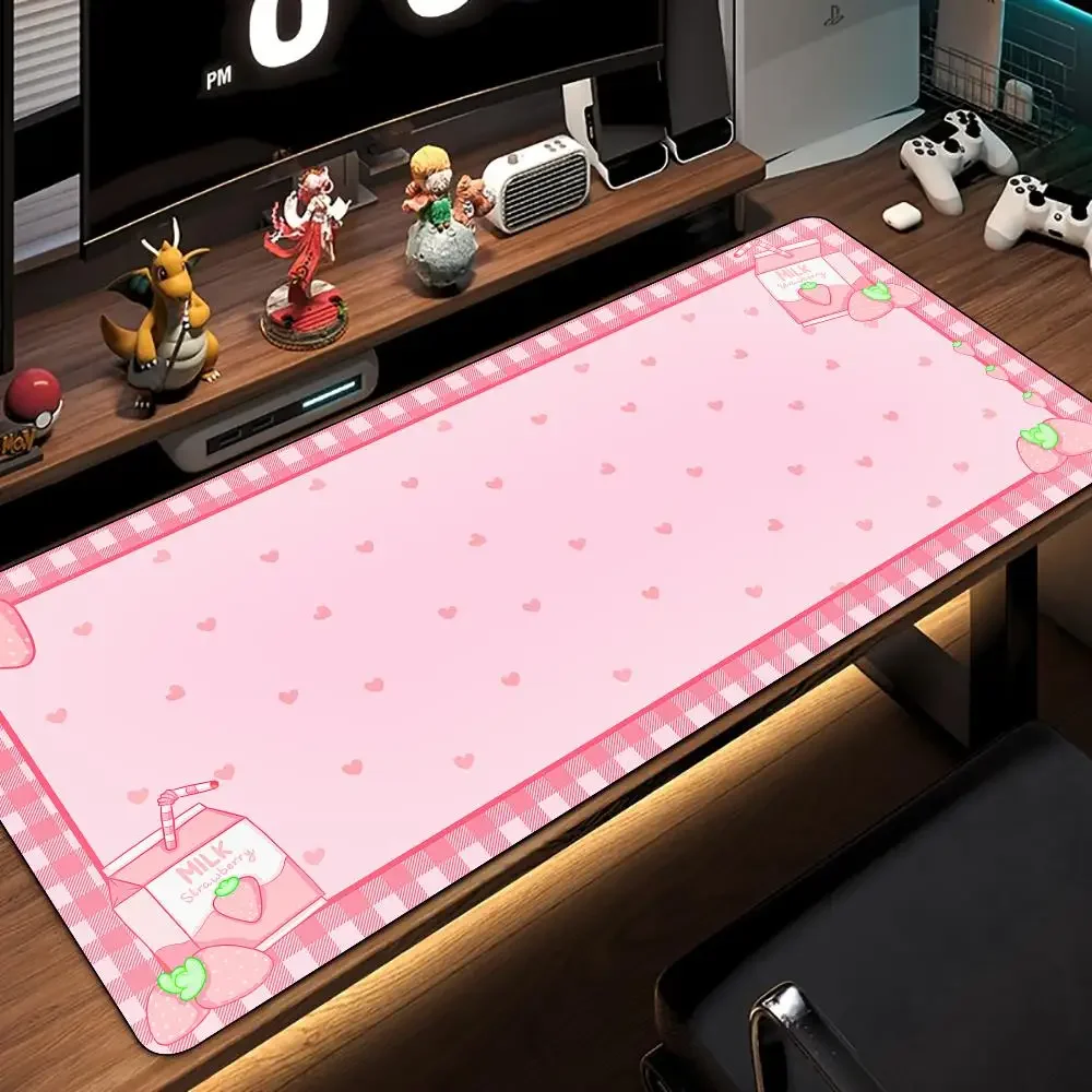 Milk Strawberry Mouse Pad Non-Slip Rubber Base Desk Mat with Stitched Edges PC Accessories Gaming Mat Extended Pad Love Pad