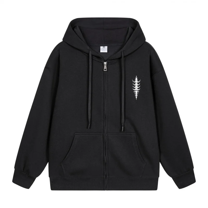 

Мужская толстовка на молнии, белая сосна на черном цвете, 2025, новый стиль, повседневный стиль для пар, повседневный и свободный стиль