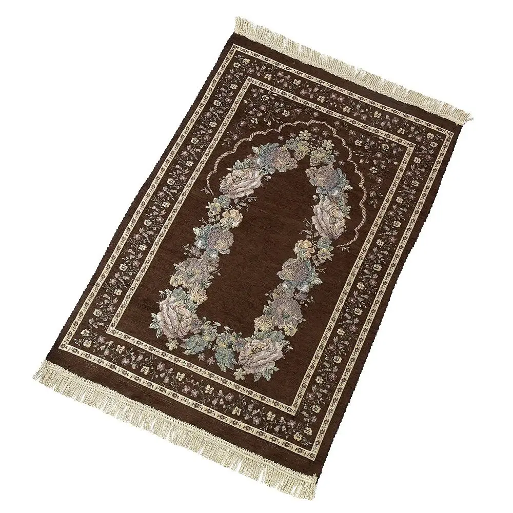 Muslim Prayer Rug Floral Muslim Prayer Mat Portable Prayer Blanket Tassels Cotton Chenille Praying Rug Ramadan Gift for Men Wome