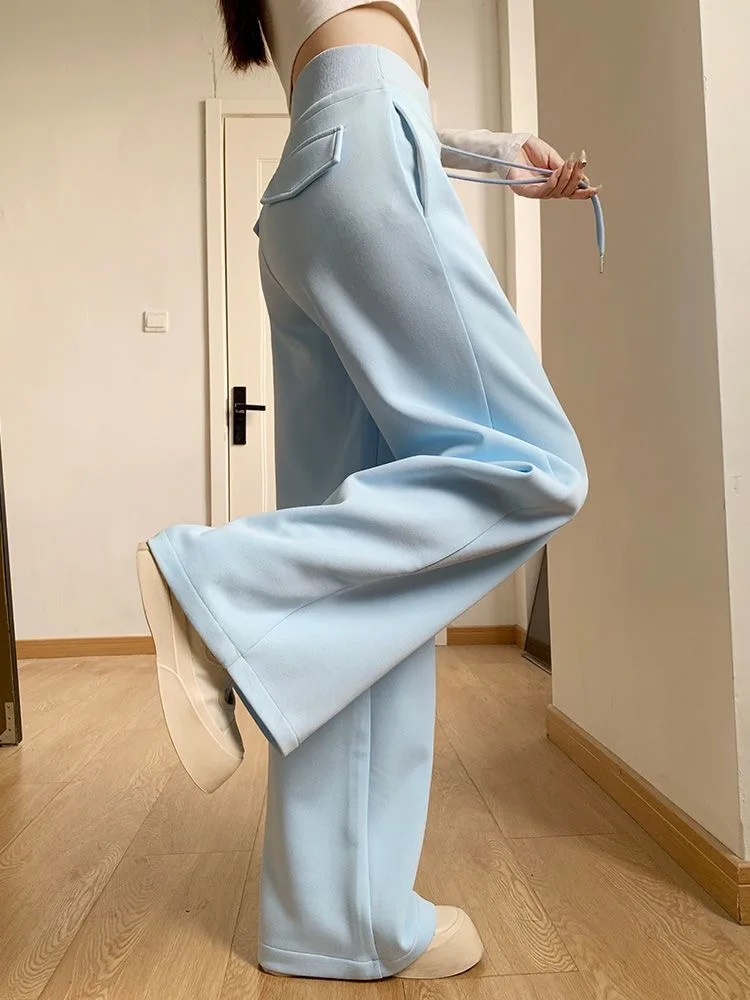 กางเกงขายาวทรงกว้าง จีบพลีท ผู้หญิง สปริง สีพีช ผ้าโมดอลเนื้อนุ่ม สีมิลค์นูทรัล สไตล์อเมริกัน จับจีบ ทรงซอฟต์เชลล์ สำหรับสาวออฟฟิศ