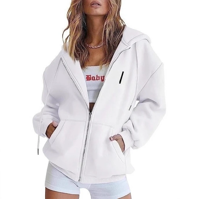 Moletom feminino com capuz e zíper com estampa gráfica unissex streetwear, pulôver casual de manga comprida, jaqueta esportiva moderna com capuz