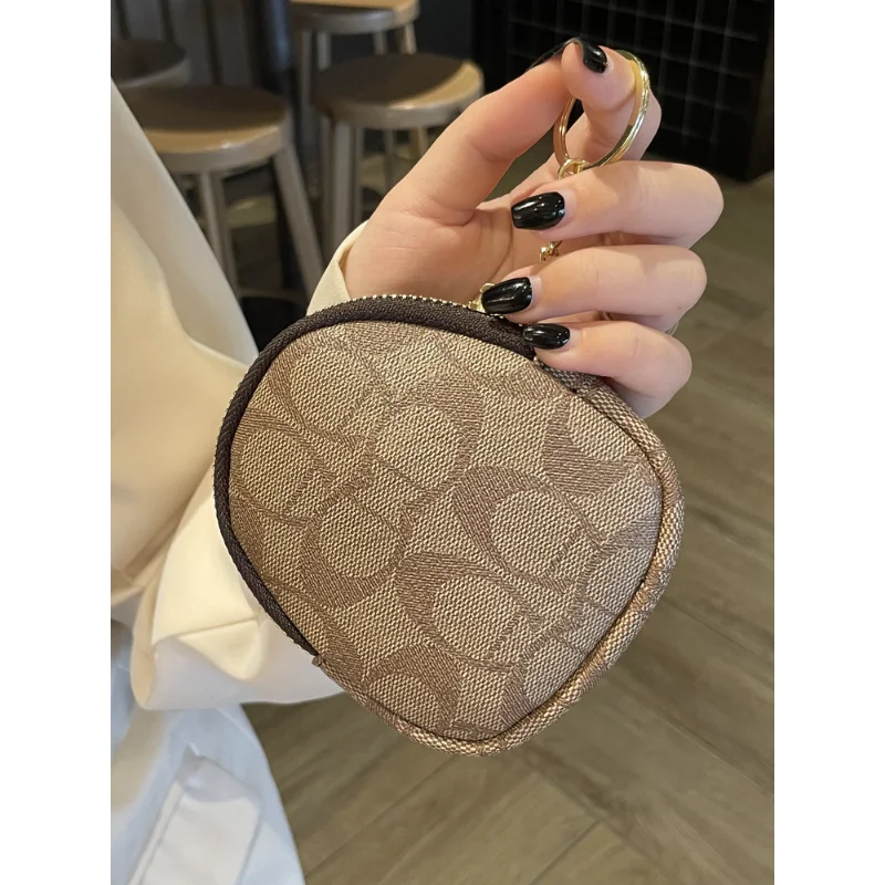 Vintage Monogram Print Mini Coin Purse for Women, Zipper Small Wallet, Portable Key Ring Pouch, Fashion Compact Card Holder