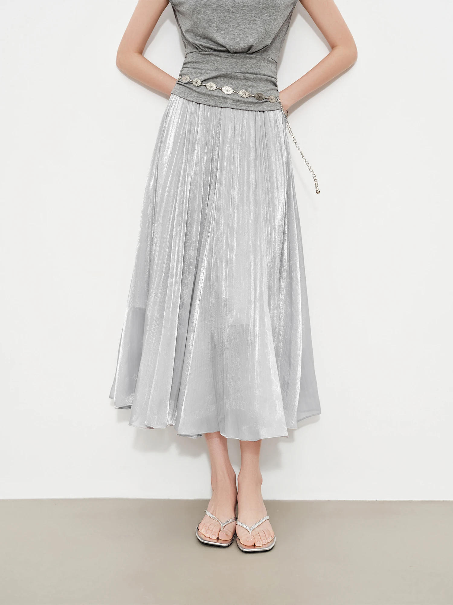 ZIQIAO 2026 Summer Women's Silky Satin A-Line Maxi Skirt Flowing Hem - Elegant Resort Wear for Vacation and Special Events