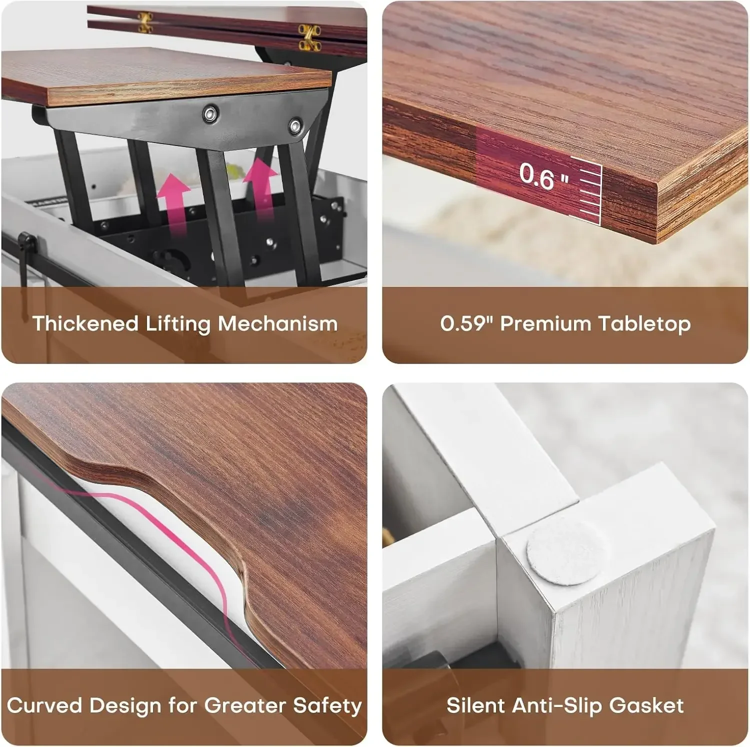 [وصول جديد، اشتر الآن! ] طاولة قهوة قابلة للرفع على سطح المزرعة، طاولة قهوة 3 في 1 متعددة الوظائف قابلة للتحويل مع مساحة تخزين ومخفية C