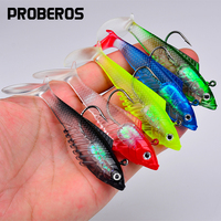 Proberos 5PCS Soft Fishing Lures With Lifelike Eyes, Biomimetic T-tail Soft Baits with Strong Hooks- High Frequency Vibration Wo