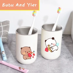 New Panda Bubu And Yier Stainless Steel Toothbrush Cup Cute Cartoon Panda Bear Doll Pattern Ins Couple'S Mouthwash Cup