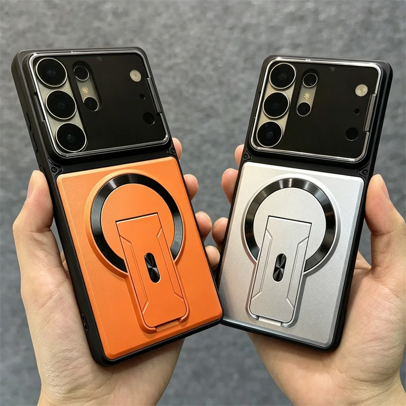 Luxury Folding Bracket Magnetic Case for Samsung Galaxy S25 FE S24 S23 S26 Ultra Plus A57 A37 A17 A07 A36 Lens Protection Cover