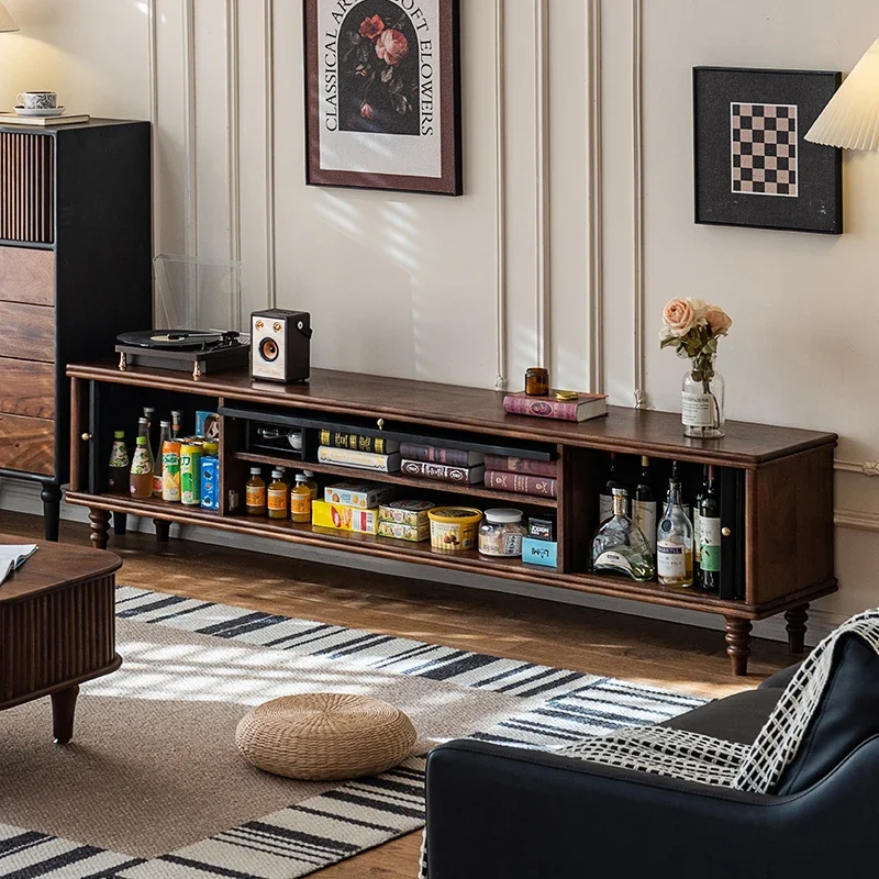 French retro living room solid wood TV cabinet medieval style high-end color-blocking storage cabinet combination
