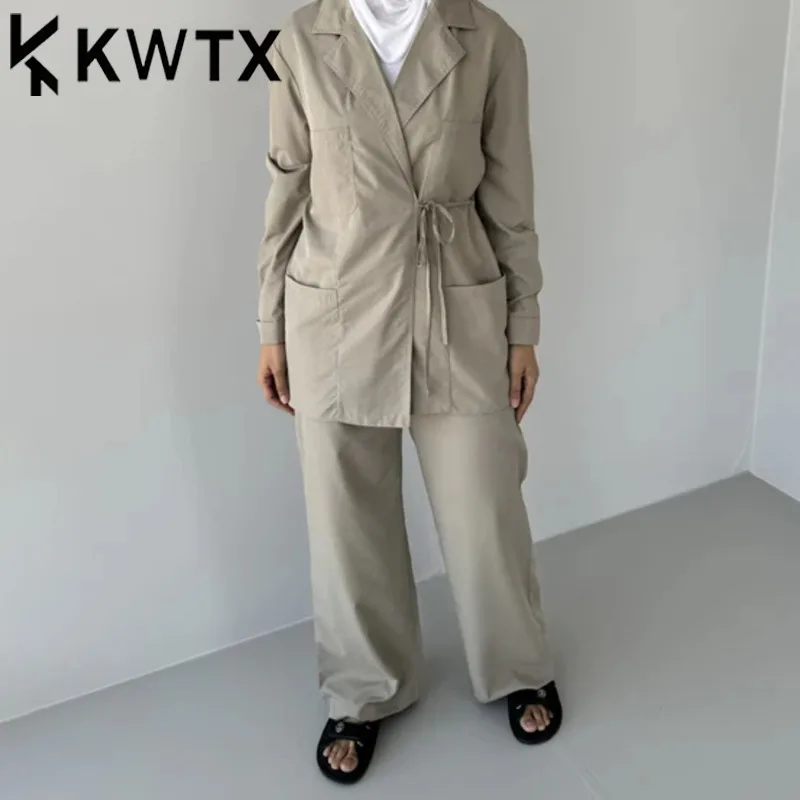 

KWTX Women’s 2025 S/S Casual Two Piece Set Coat & High Waist Slim Pants With Pockets Elegant Luxury Minimalist Outfit