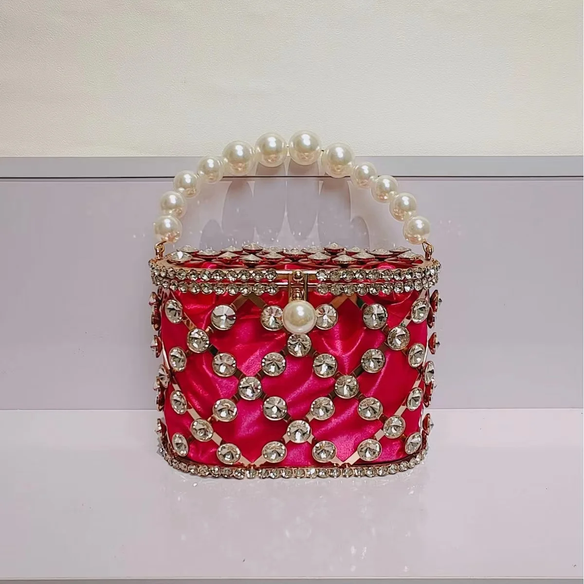 

Luxury Metal Cage Pear Beading Handbag Crystal Shiny Rhinestones Diamond Evening Bag Wedding Party Clutch Purse Crossbody Bag