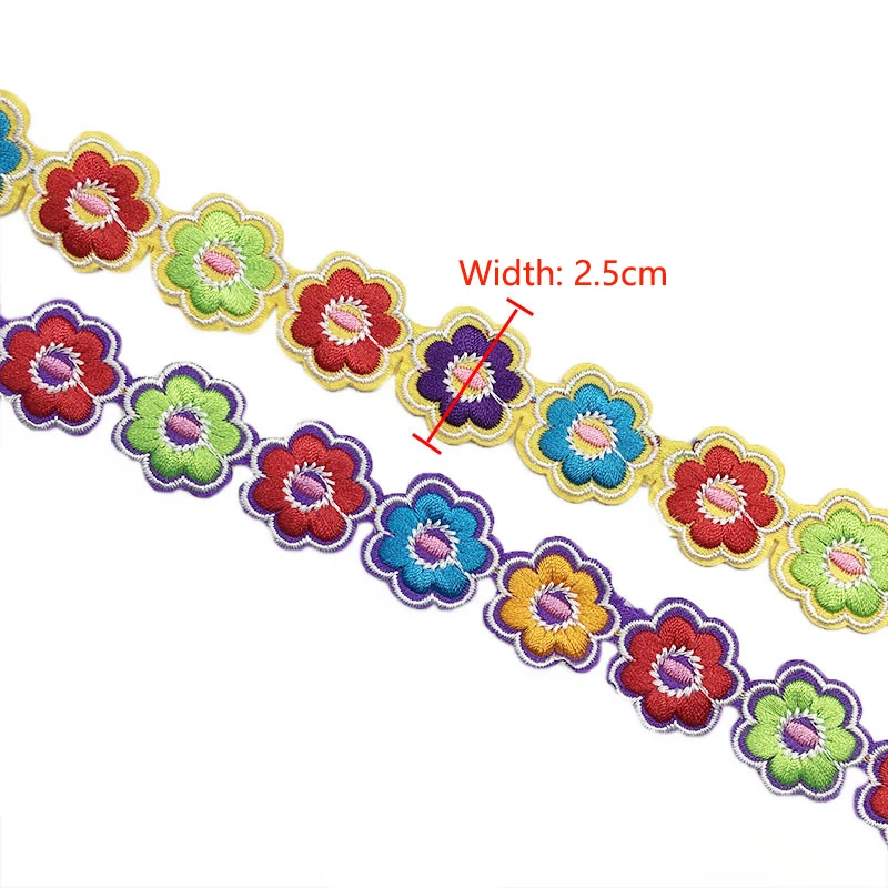 1/2/4.5 Yards Multi-color Embroidered Flower Lace Ribbon Tape Trim Iron on Patch Sewing Crafts Bohemia Garment Accessories DIY