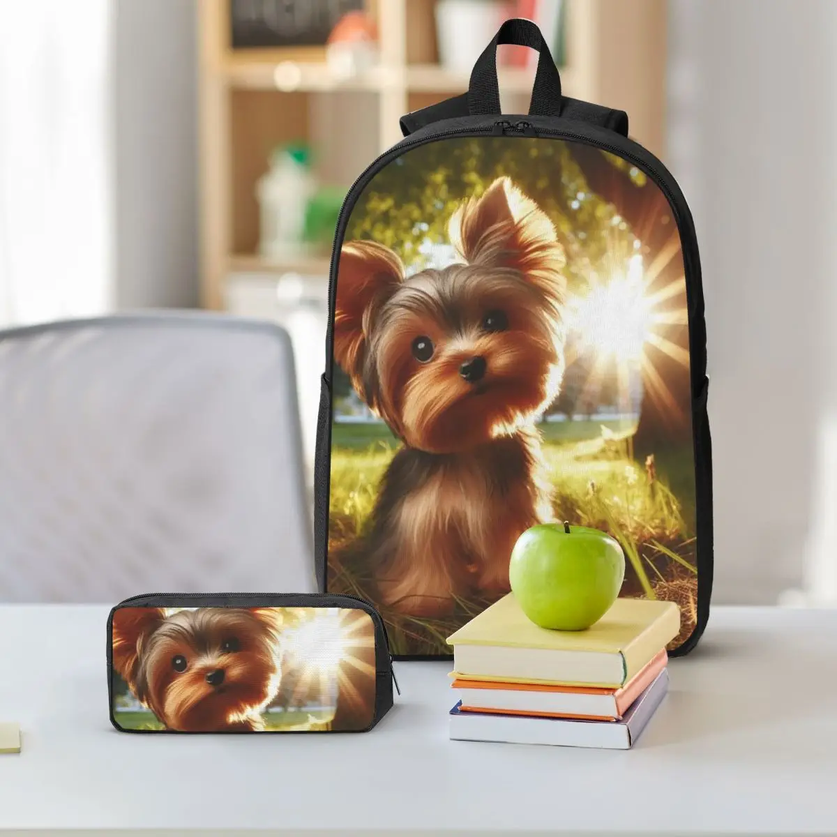 Yorkshire Terrier Dog Yorkie Lover Backpack Student BookBag School Bag Shoulder Bags 3ps Insulated Lunch Bag Pencil Case