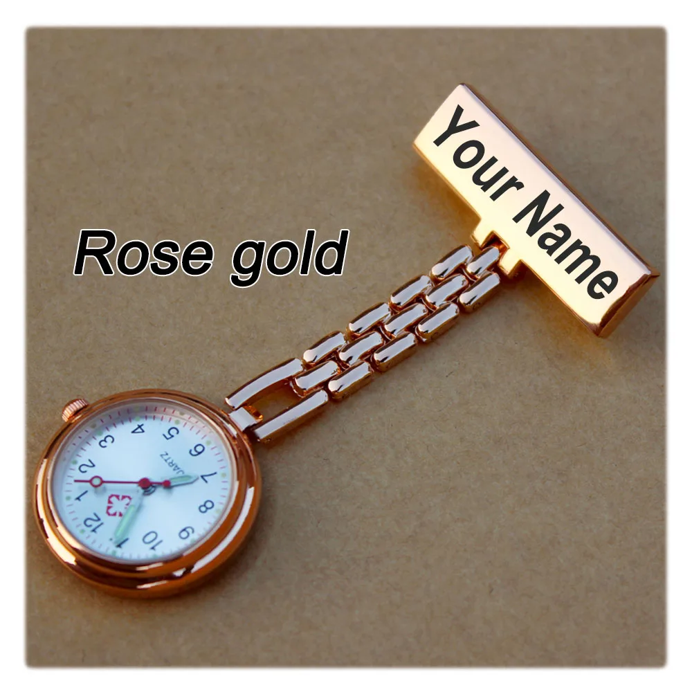 Personalize Customize Engraved with Your Name LOGO Stainless Steel Lapel Pin Brooch TOP Quality Rose Gold Fob Nurse Watch