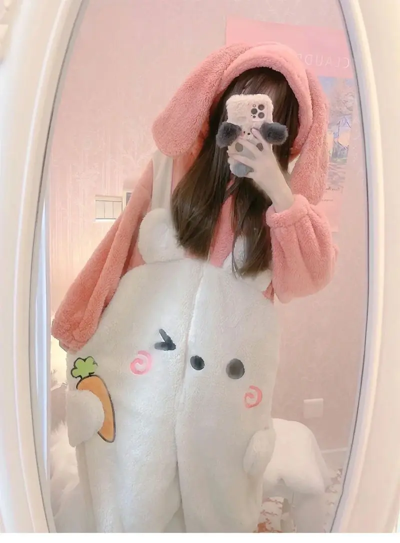 

Girls Winter Rabbit Pajamas Cartoon Anime Animal Onesies Sleepwear Flannel Jumpsuits Pajamas Onesie Halloween Costume