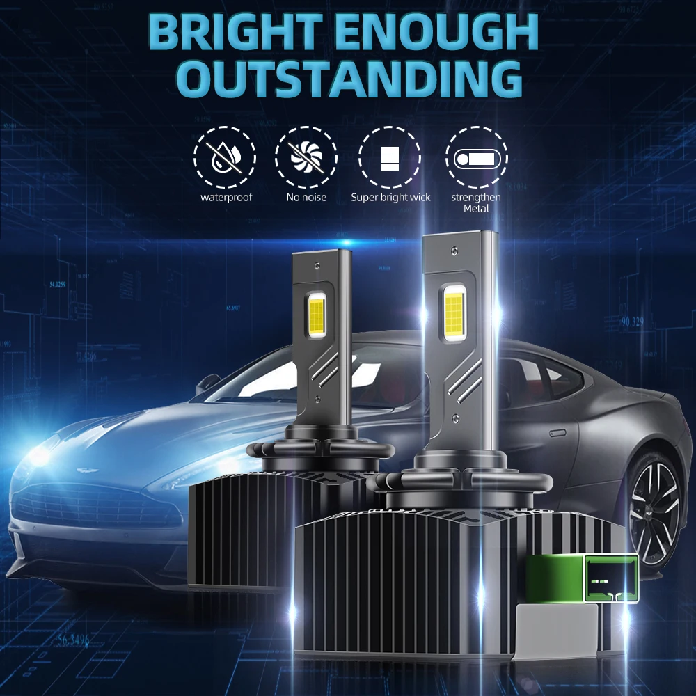 D1S LED Bulbs D2S Canbus Light D3S D4S D5S Turbo LED 60000LM LED Canbus Bulb with 2/4 Copper Tube 6500K White Plug&Play 2PCS view 6